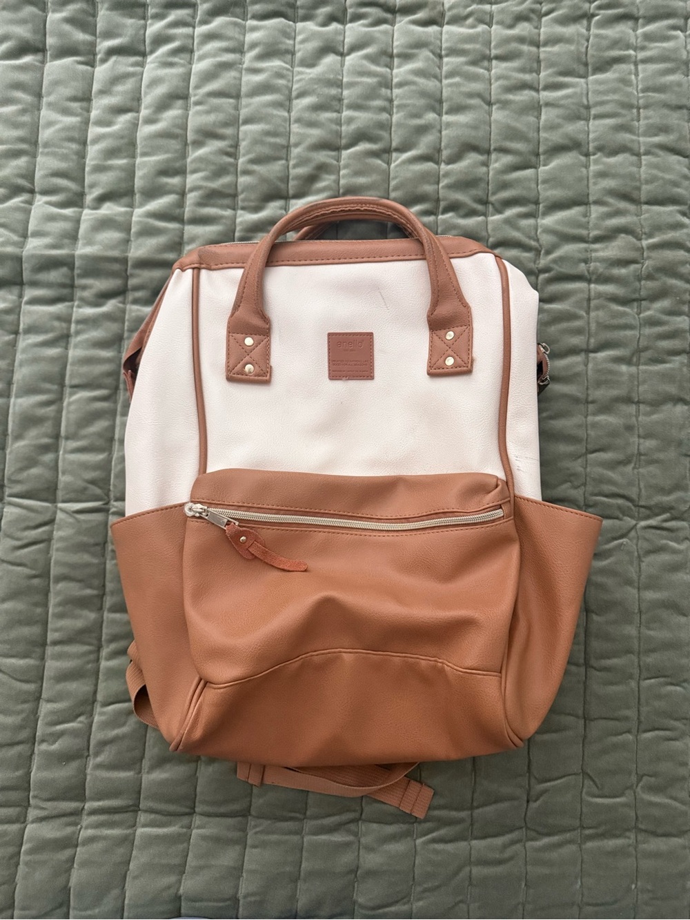 Anello Two-Tone White and Brown Women’s Backpack Tote